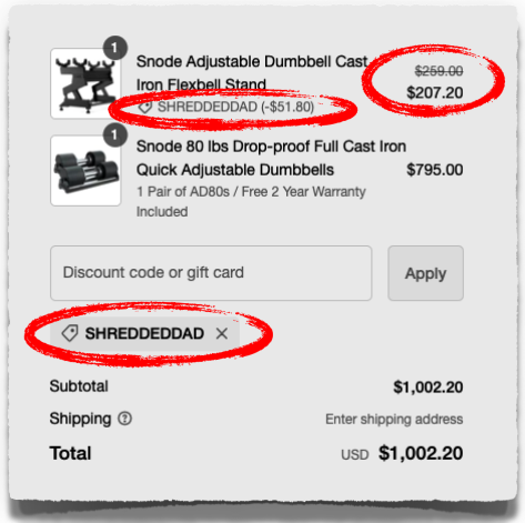 snode dumbbells discount code coupon