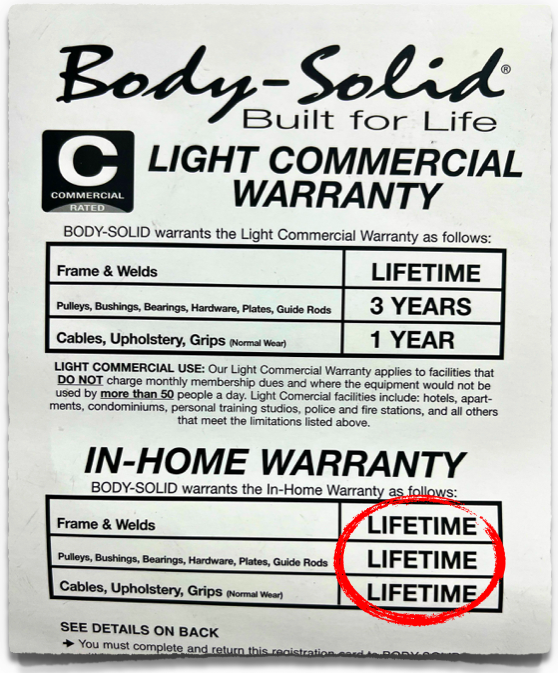 body solid lifetime warranty