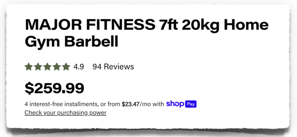 major fitness home gym barbell price