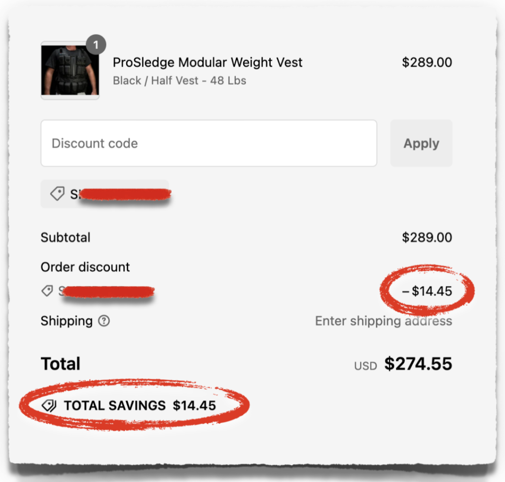 prosledge weight vest discount code coupon