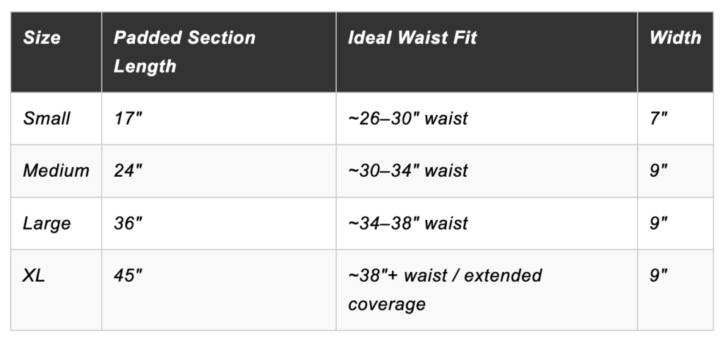 bulletproof cloud 9 belt squat belt sizing chart