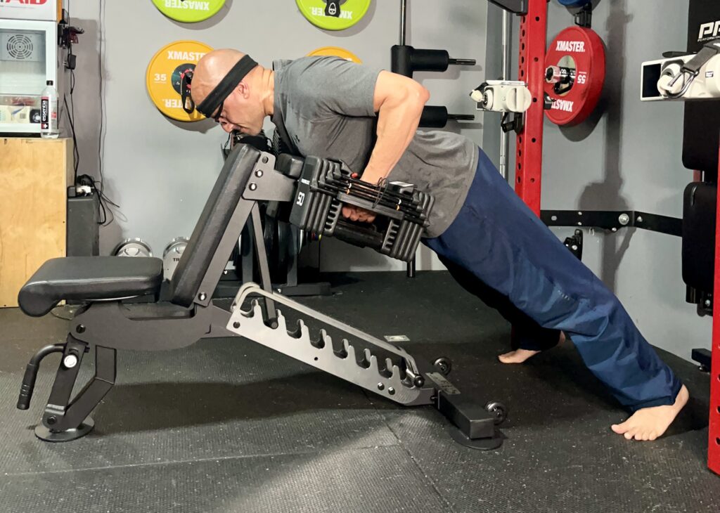 bent over rows on the edge infinity bench