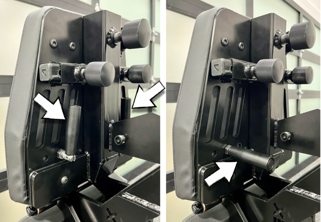 flip down handles for leg curls on the tib bar guy apex bench