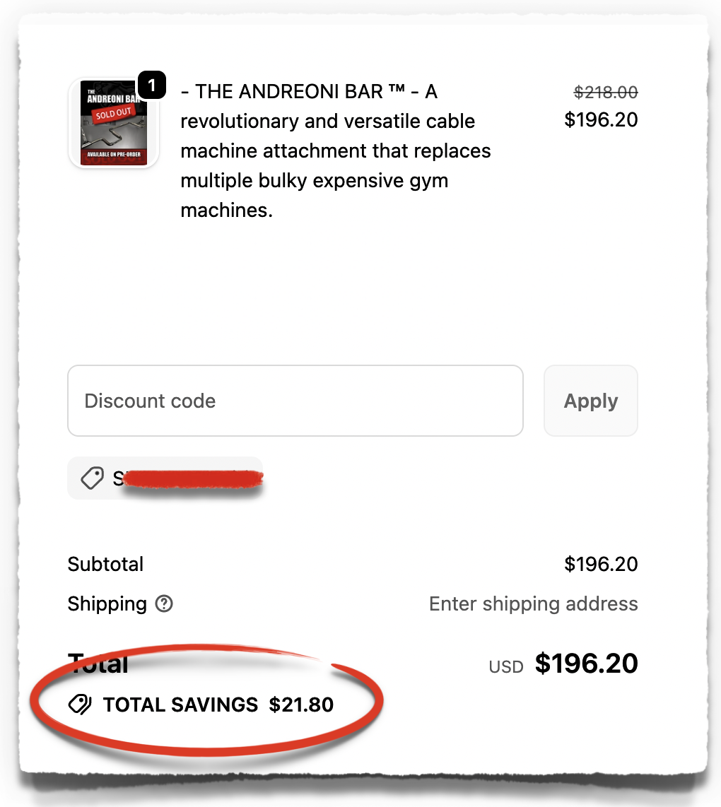 andreoni bar discount code coupon