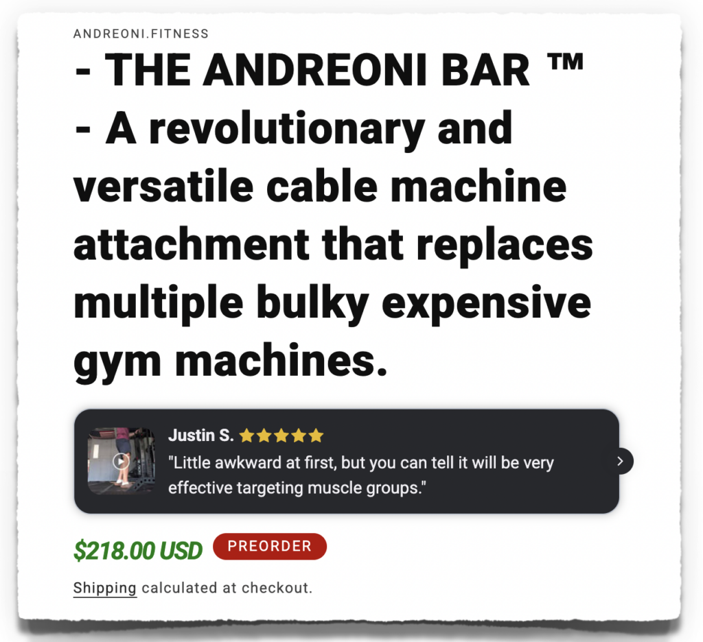 andreoni bar price cost