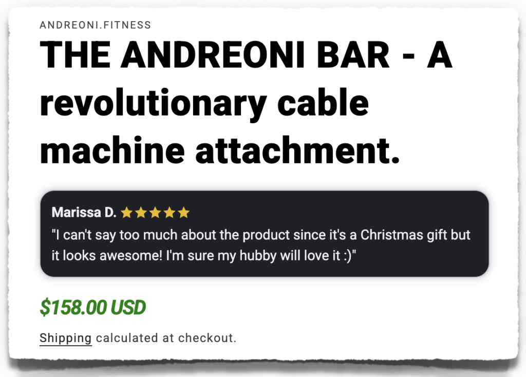 andreoni bar price cost