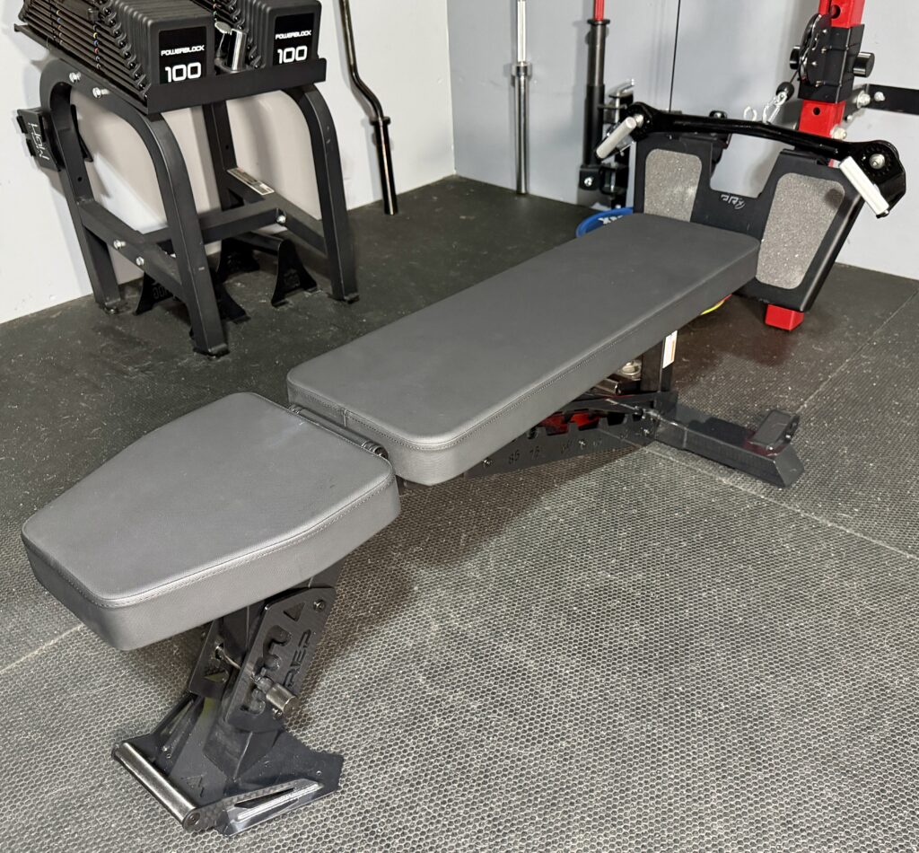 seated cable rows on a bench with the prx footplate