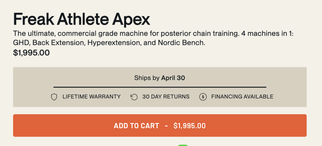 freak athlete apex reverse hyper price cost